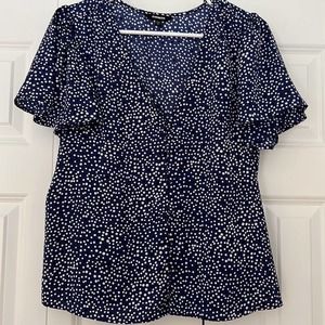 Express Navy Polka Dot Short Sleeve Blouse Shirt Size M